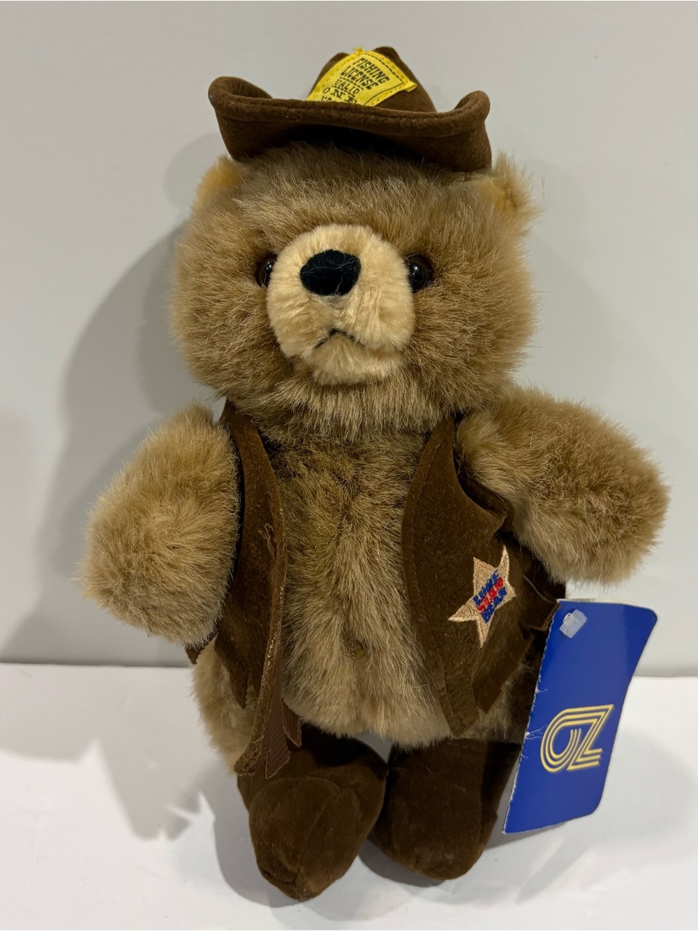 Vintage 1990 OZ Enterprises LoneStar Teddy Bear Plush Fishing License Hat‎ 10”